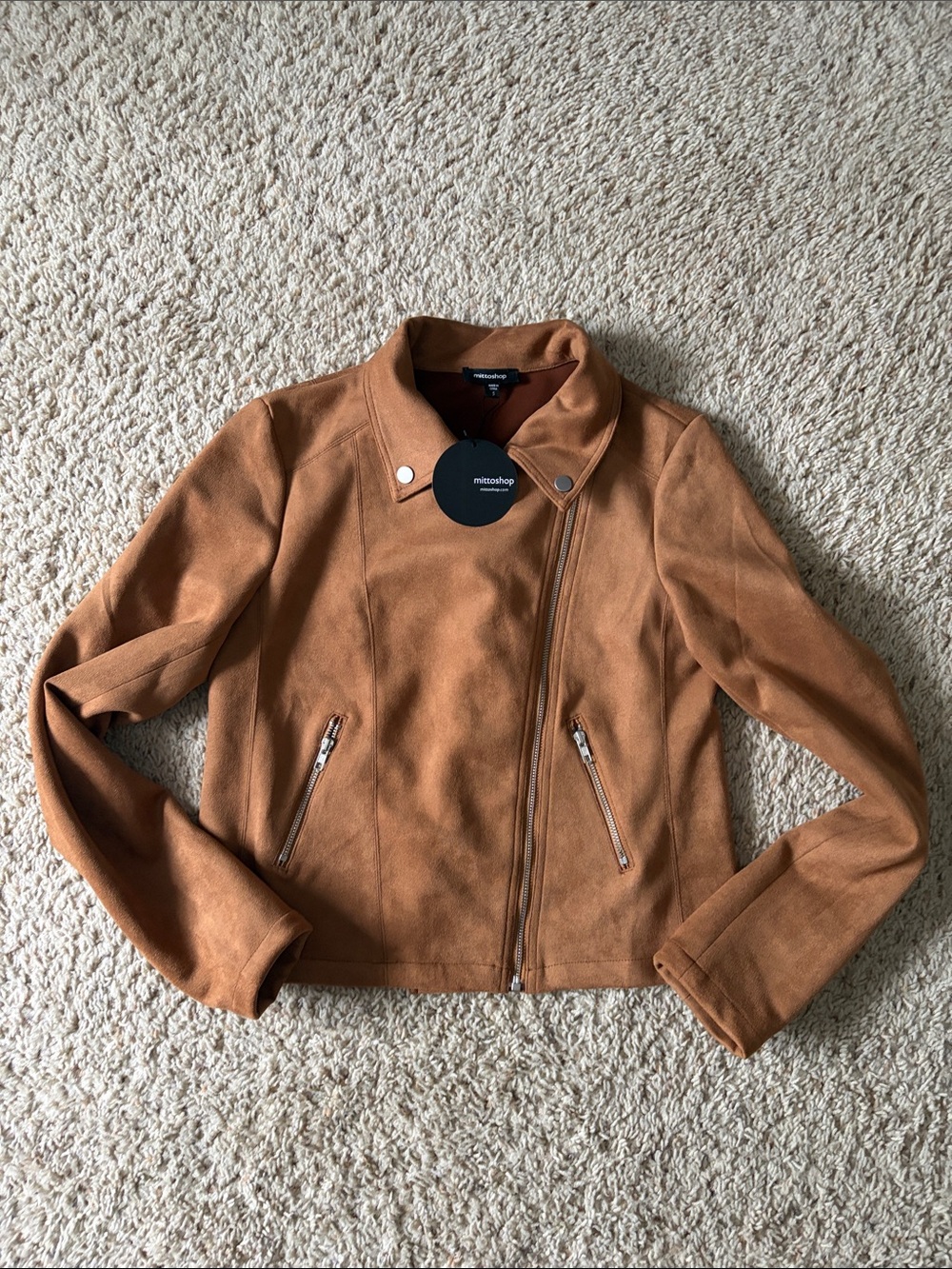 mittoshop Cognac Brown Faux Suede Moto Jacket small